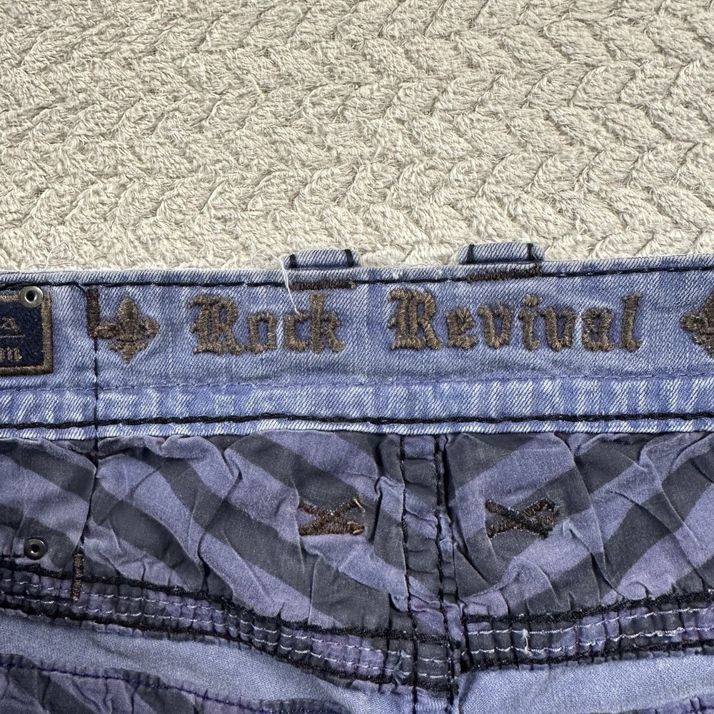 Rock Revival Sycamore Biker Jeans Mens 40x34 Blue Light Wash Skinny Denim Pants - Picture 16 of 16